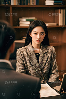 商务女性与他人桌前交流场景