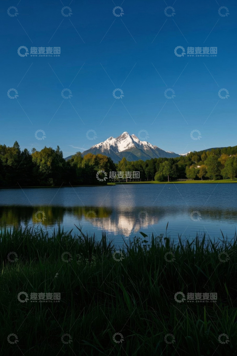 高清大图下载【趣麦麦图】湖畔雪山森林自然风光