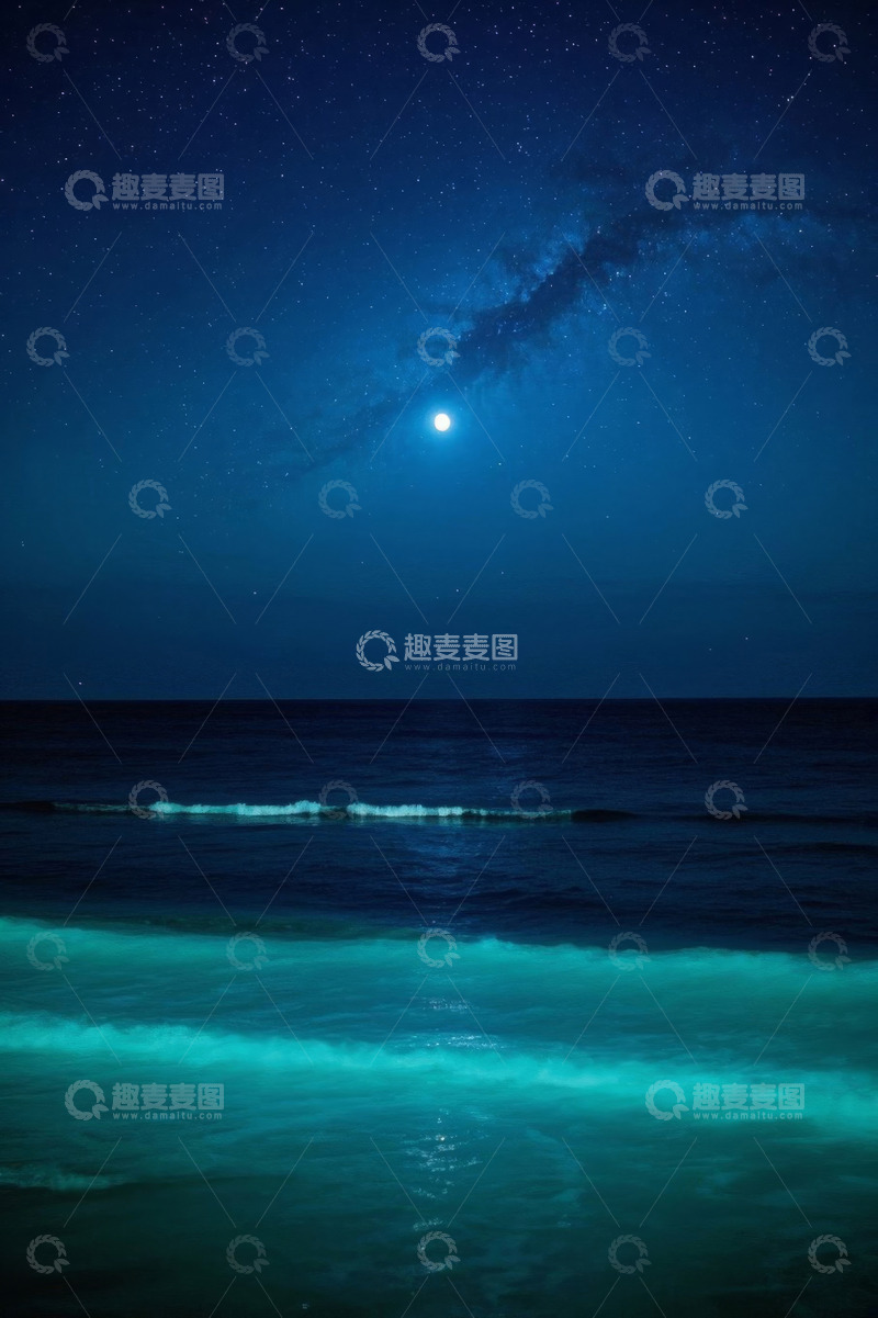 高清大图下载【趣麦麦图】月夜下的海洋星空景色