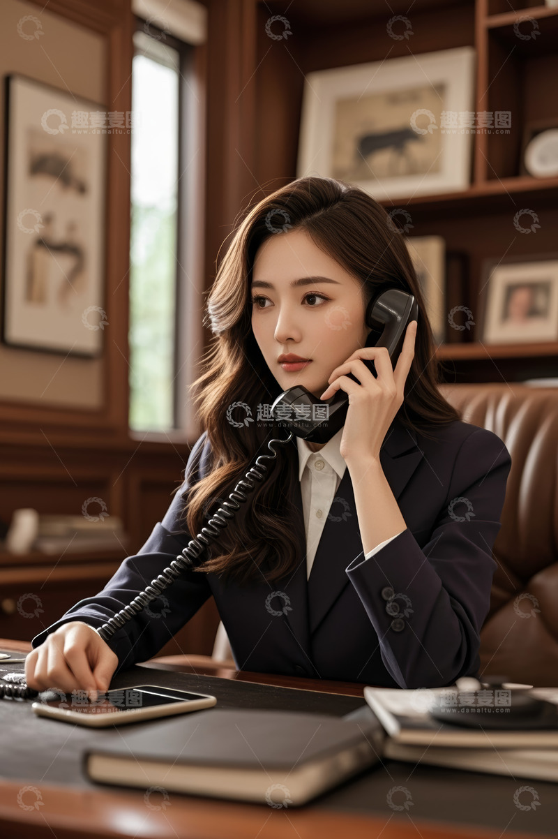 高清大图下载【趣麦麦图】商务女性办公室打电话场景