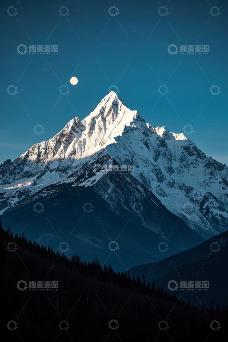 高清大图下载【趣麦麦图】月夜下的雪山全景