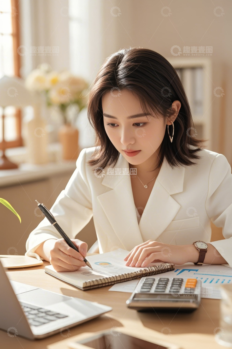 高清大图下载【趣麦麦图】女商人办公记录商务事项