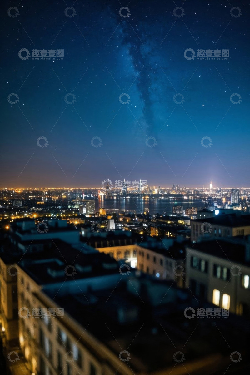 高清大图下载【趣麦麦图】城市夜景与星空俯瞰图