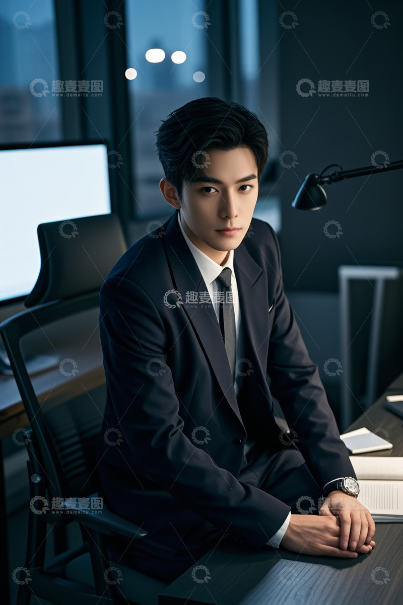 高清大图下载【趣麦麦图】商务男士办公室内端坐形象照