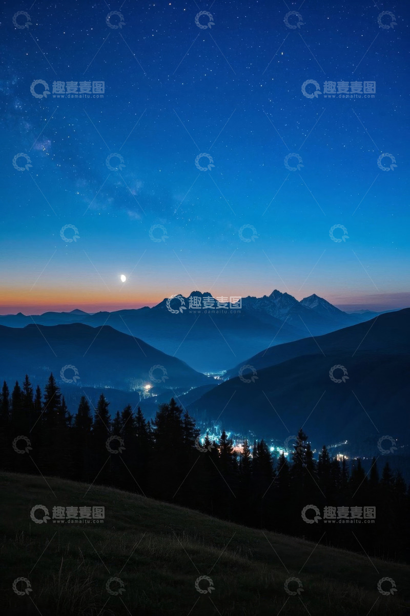 高清大图下载【趣麦麦图】山间月夜星空景色