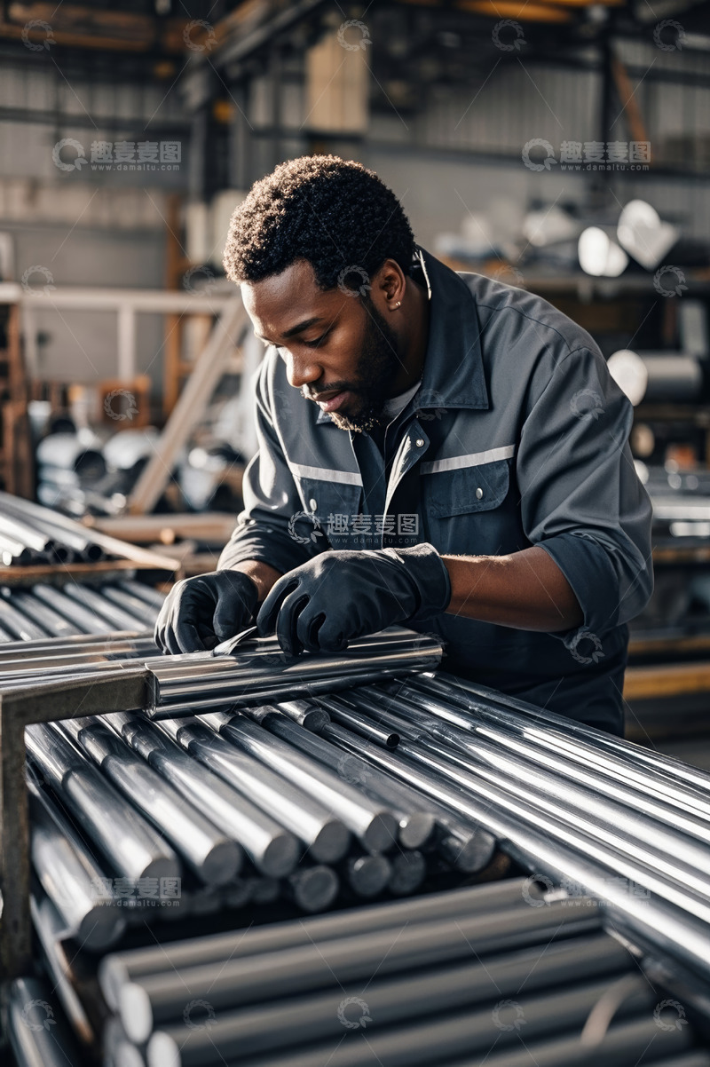 高清大图下载【趣麦麦图】工厂工人检查金属管材