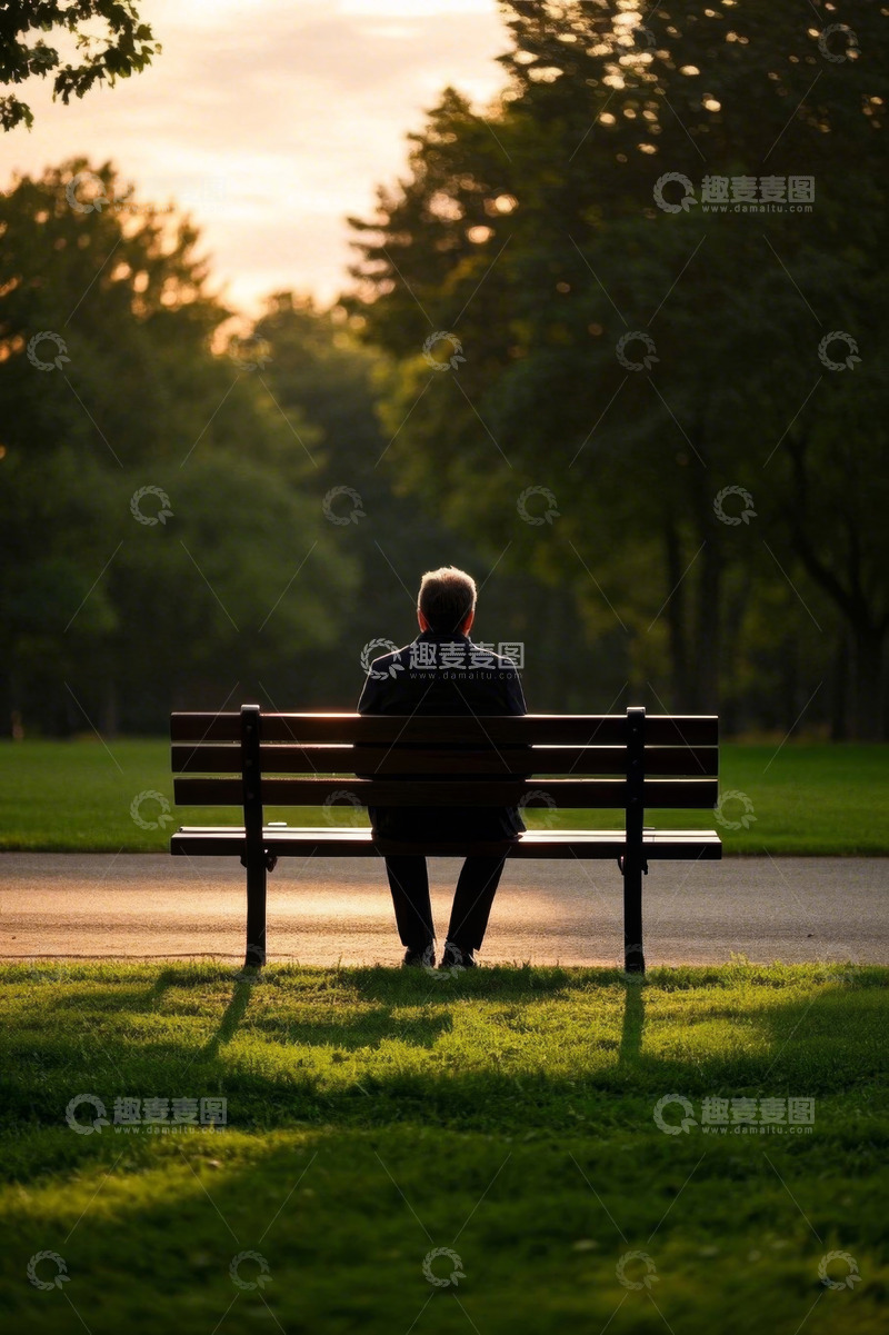 高清大图下载【趣麦麦图】男人公园长椅独坐背影