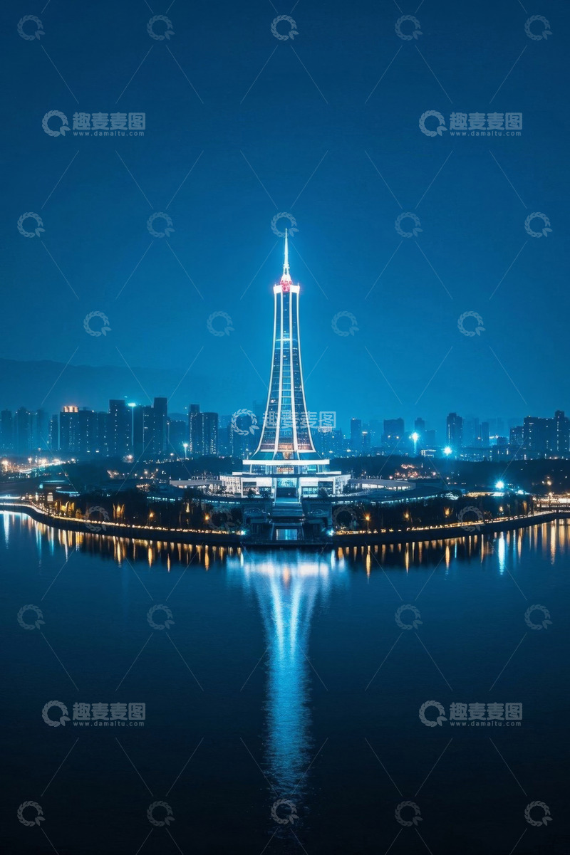 高清大图下载【趣麦麦图】城市高塔夜景及周边风光