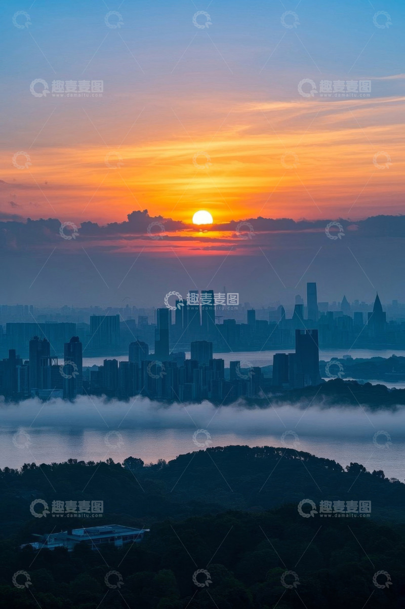 高清大图下载【趣麦麦图】城市日出全景