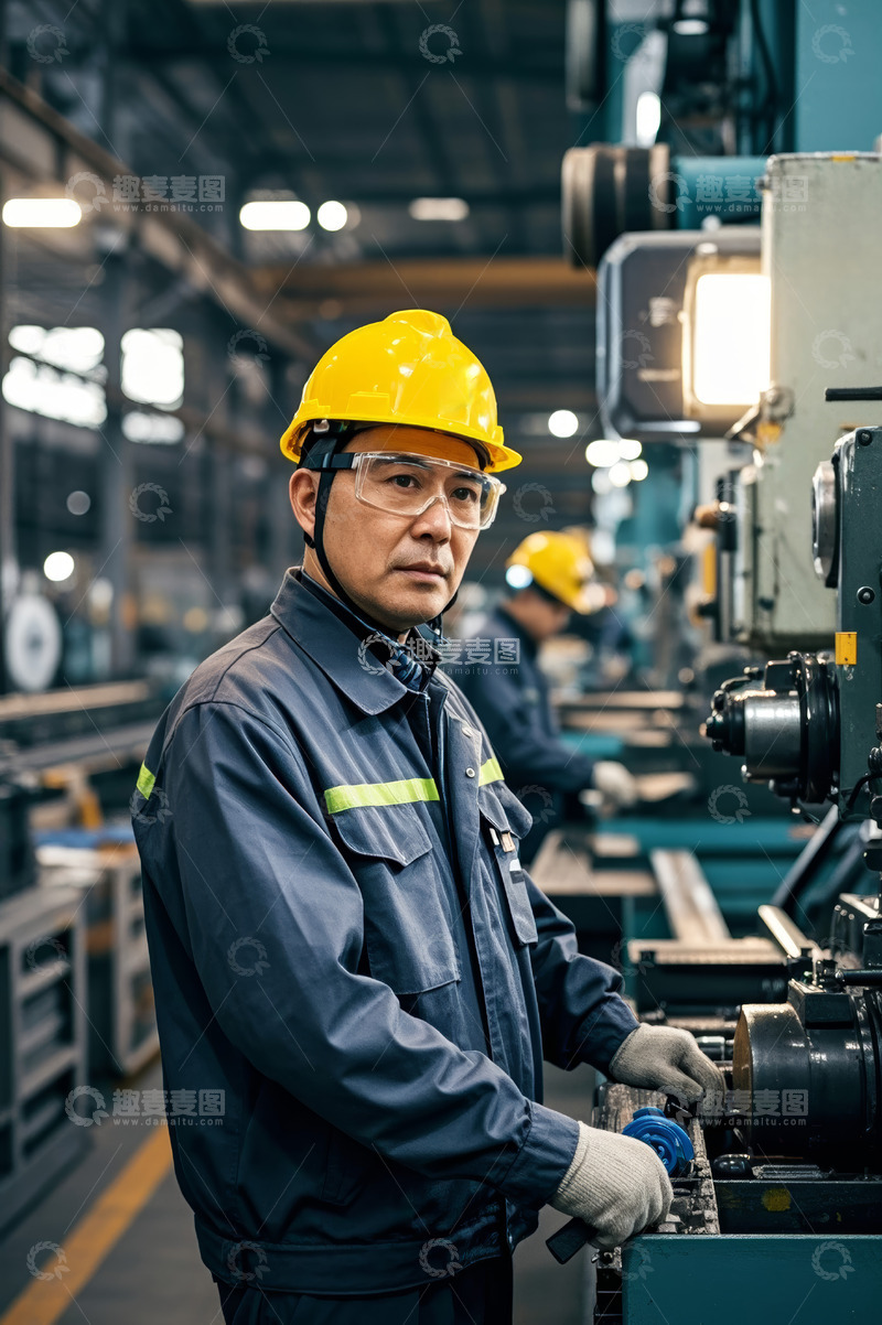 高清大图下载【趣麦麦图】工厂工人操作机械设备工作