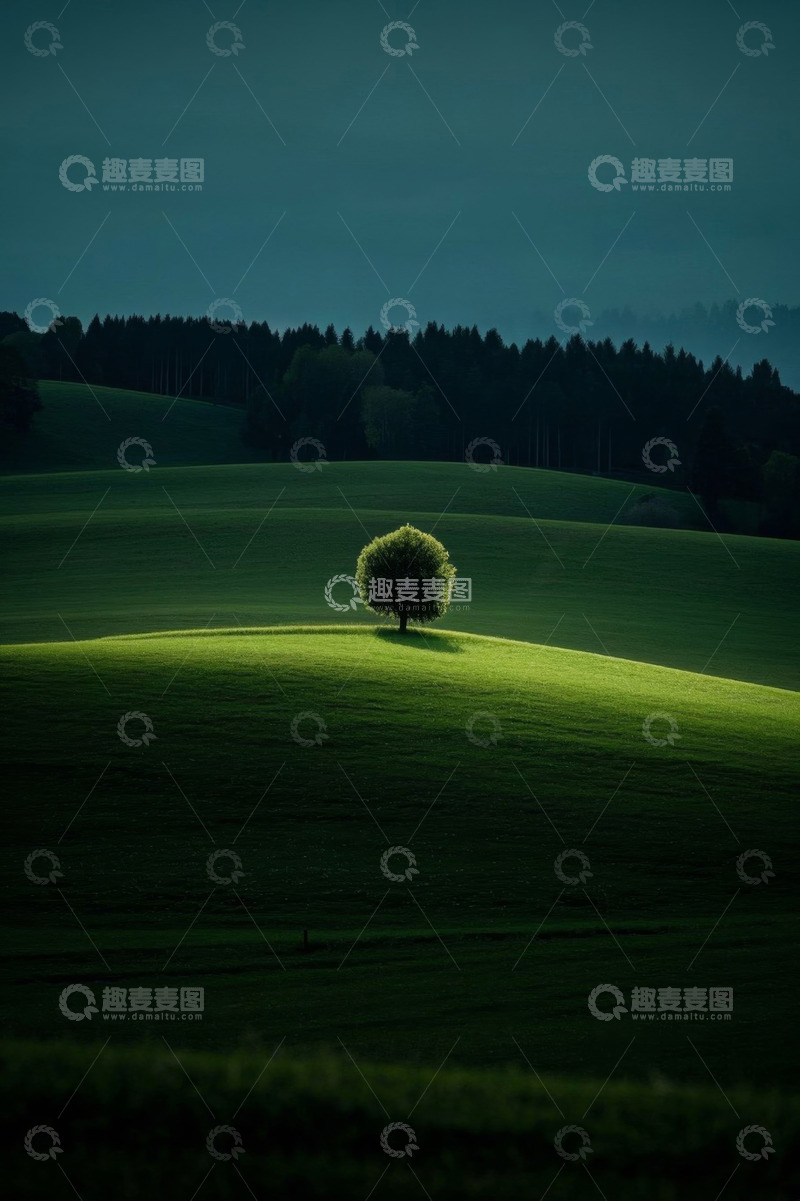 高清大图下载【趣麦麦图】草原上的孤树风景