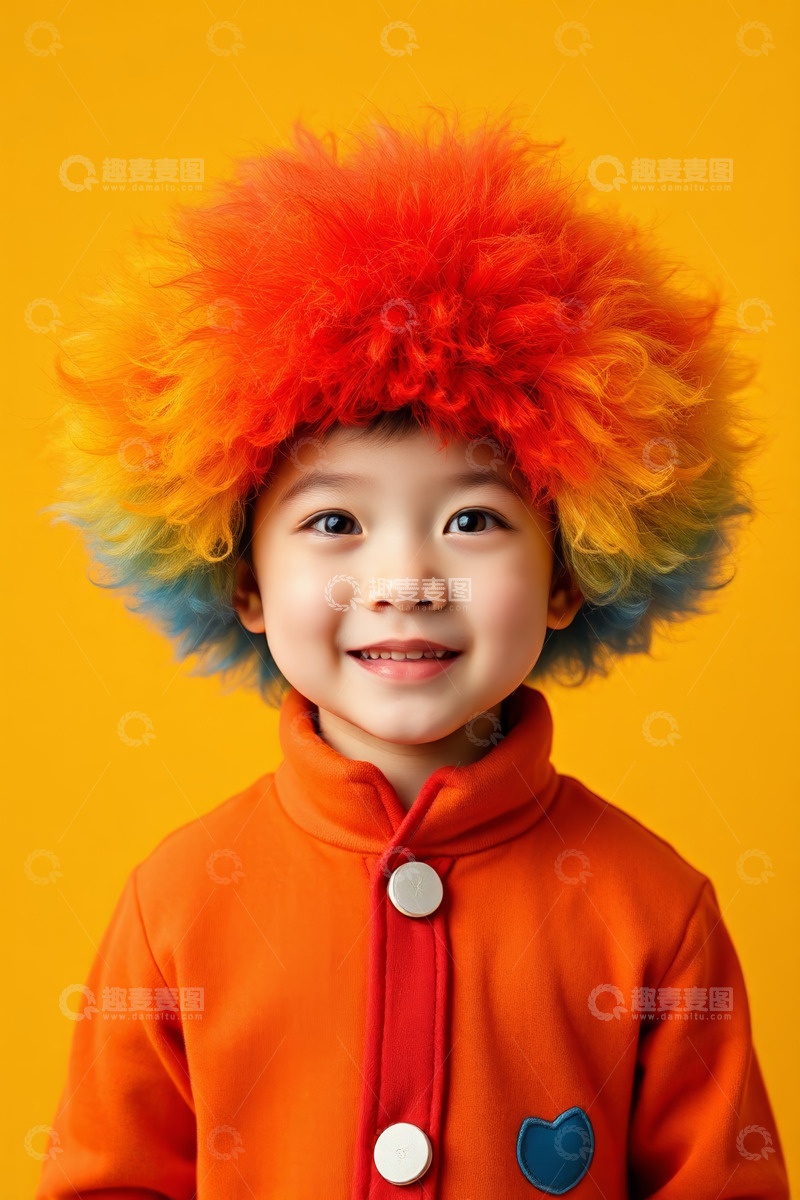 高清大图下载【趣麦麦图】戴彩色假发微笑的儿童