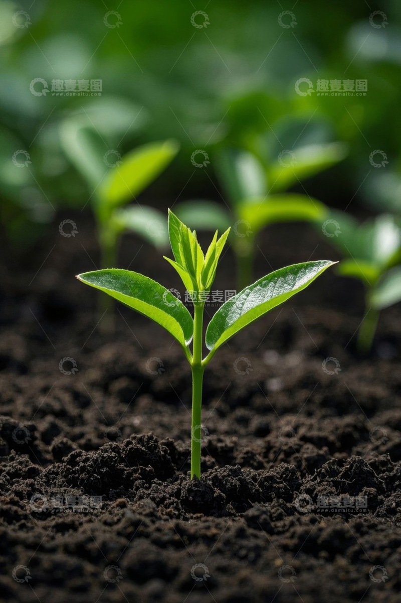 高清大图下载【趣麦麦图】土壤中生长的嫩绿植物幼苗