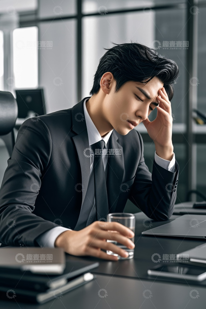 高清大图下载【趣麦麦图】办公室内商务男士疲惫场景