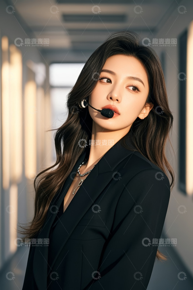 高清大图下载【趣麦麦图】戴耳麦的职业女性走廊形象