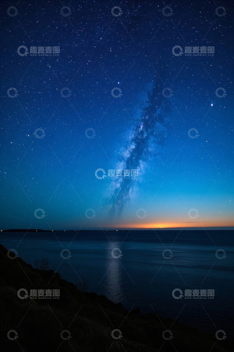 高清大图下载【趣麦麦图】海边夜空繁星与银河景观