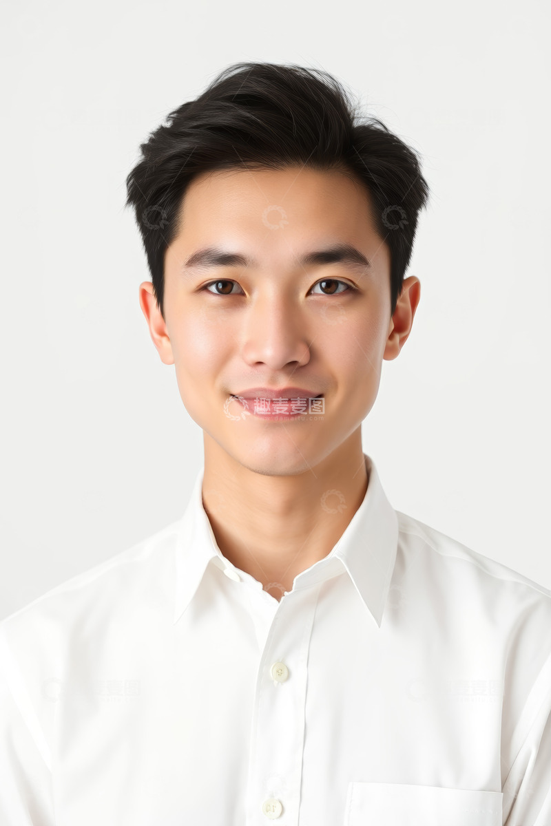 高清大图下载【趣麦麦图】穿白衬衫微笑的男性肖像