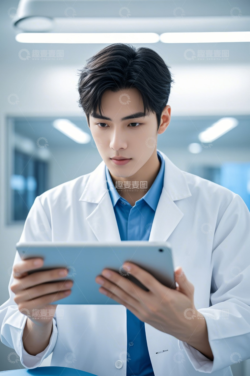 高清大图下载【趣麦麦图】年轻医生使用平板电脑查看信息