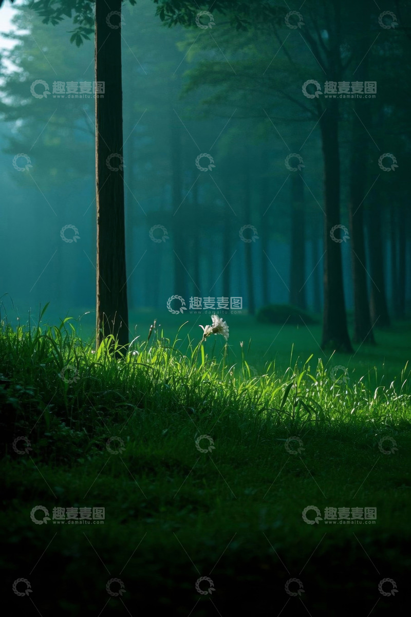 高清大图下载【趣麦麦图】阳光照耀下的森林草地景象