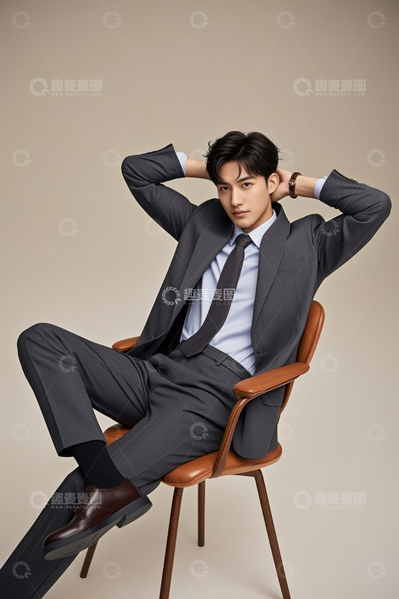 高清大图下载【趣麦麦图】西装男士放松坐姿肖像