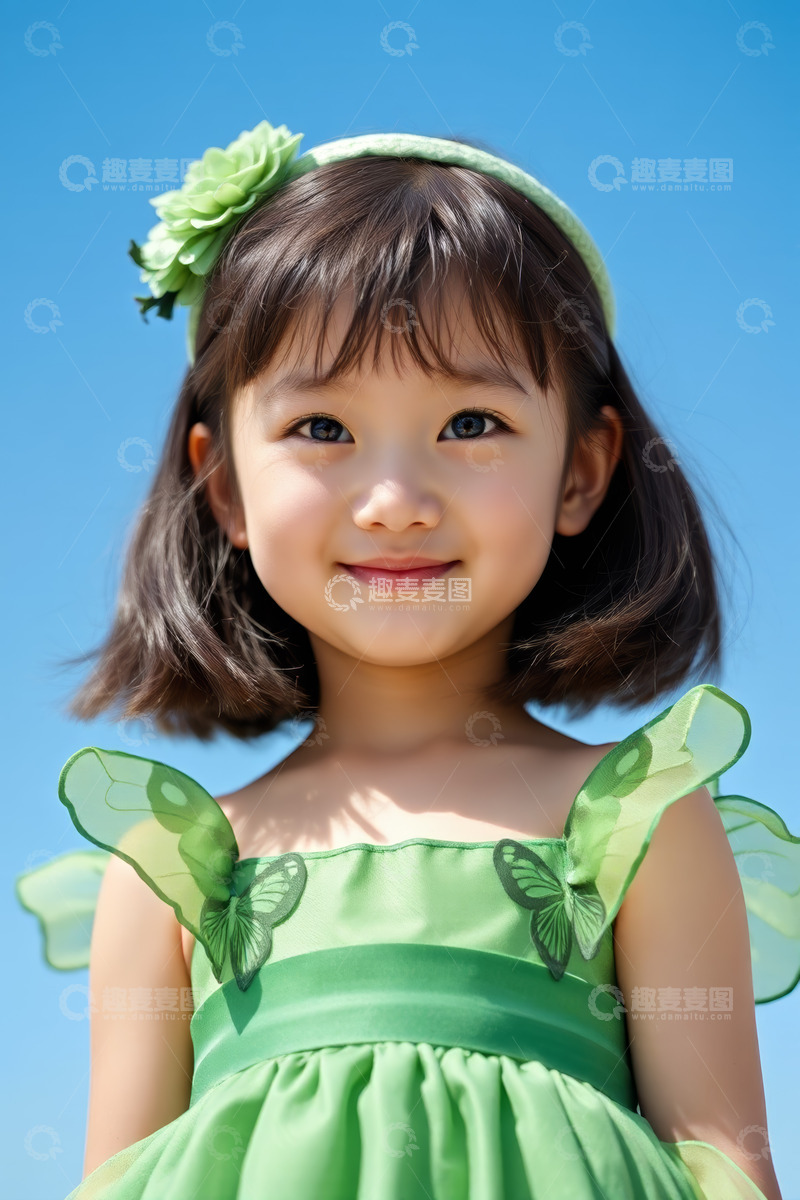 高清大图下载【趣麦麦图】户外微笑小女孩特写