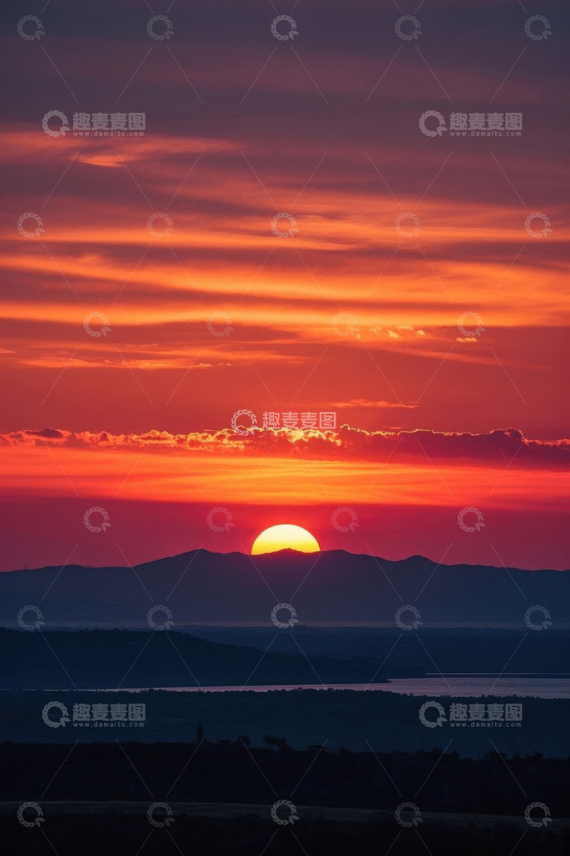 高清大图下载【趣麦麦图】日落时分远山与天空美景