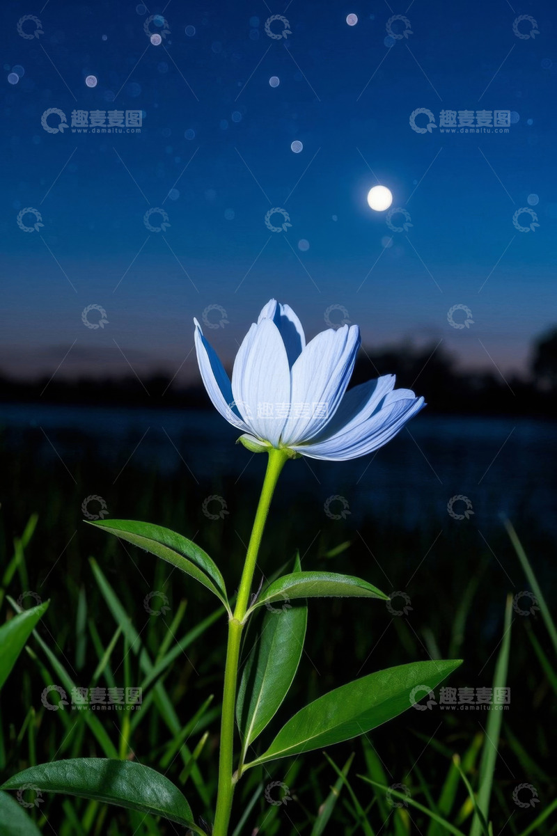 高清大图下载【趣麦麦图】月夜下绽放的白色花朵