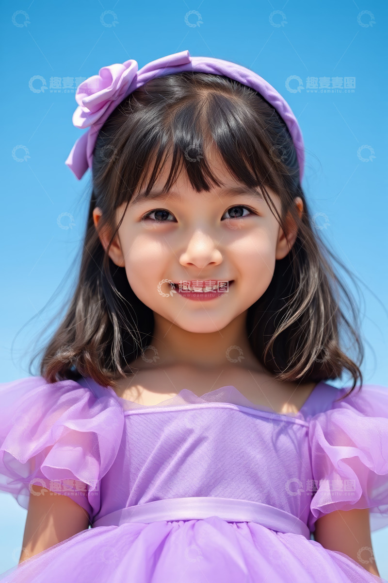 高清大图下载【趣麦麦图】穿紫色裙微笑的小女孩