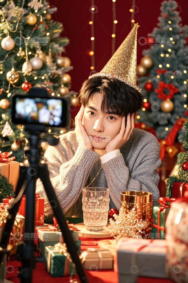 高清大图下载【趣麦麦图】男生圣诞场景直播或录制画面