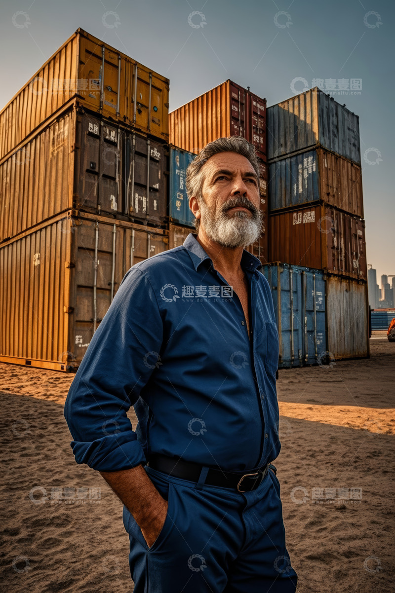 高清大图下载【趣麦麦图】男子于集装箱前站立