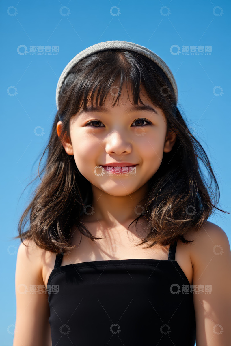 高清大图下载【趣麦麦图】户外微笑的小女孩特写