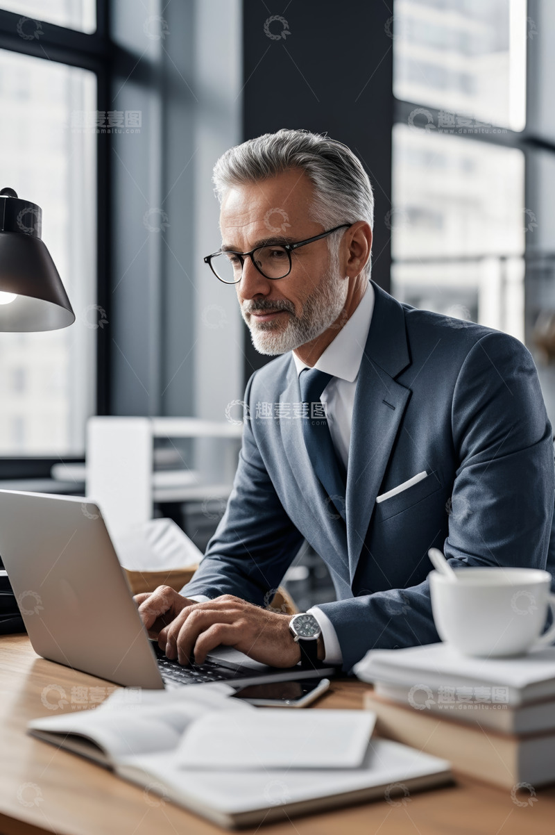 高清大图下载【趣麦麦图】商务男士办公室使用笔记本电脑