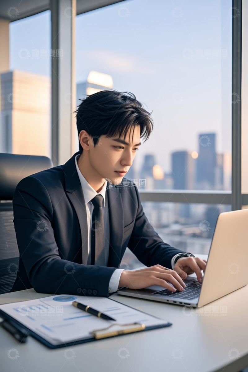 高清大图下载【趣麦麦图】商务男士办公室使用笔记本电脑