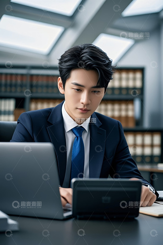 商务男士办公使用电子设备