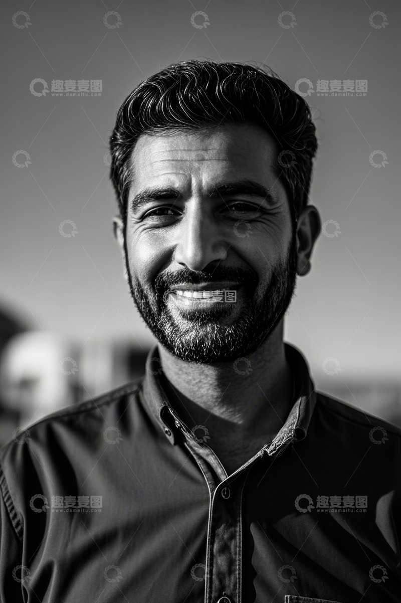 高清大图下载【趣麦麦图】男子微笑黑白肖像