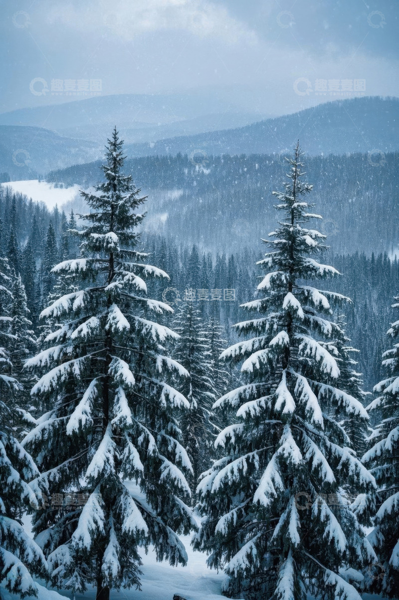 高清大图下载【趣麦麦图】雪覆森林自然风光景象