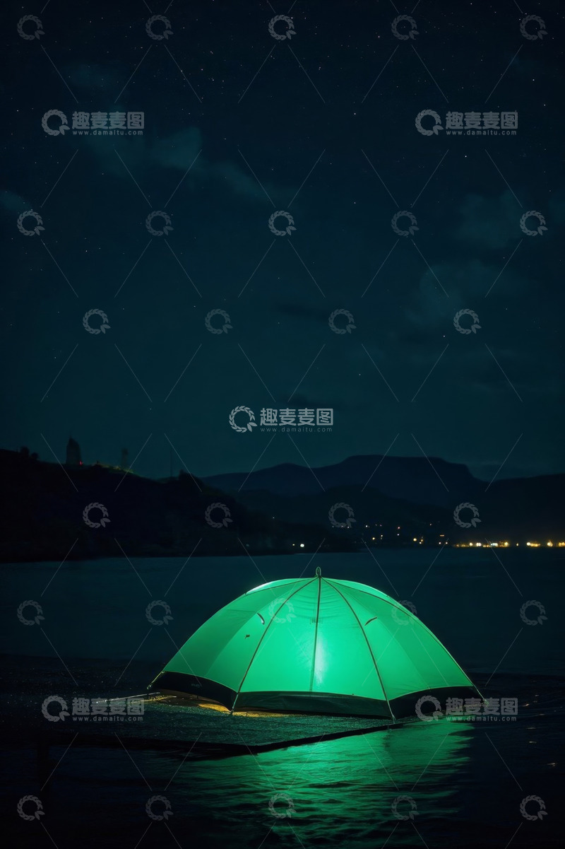高清大图下载【趣麦麦图】夜晚湖畔露营帐篷