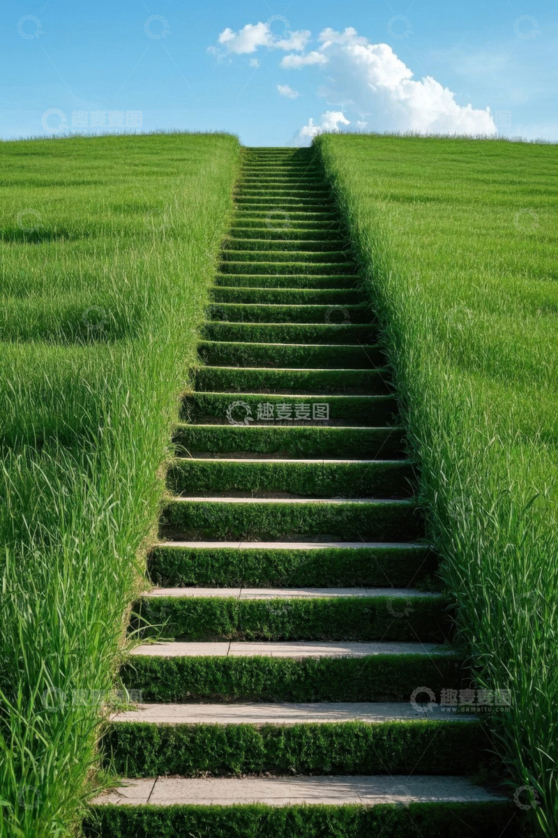 高清大图下载【趣麦麦图】草地中的阶梯自然景观