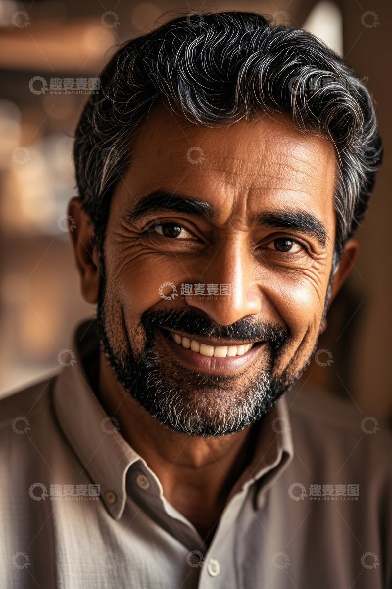 高清大图下载【趣麦麦图】微笑男士的特写肖像
