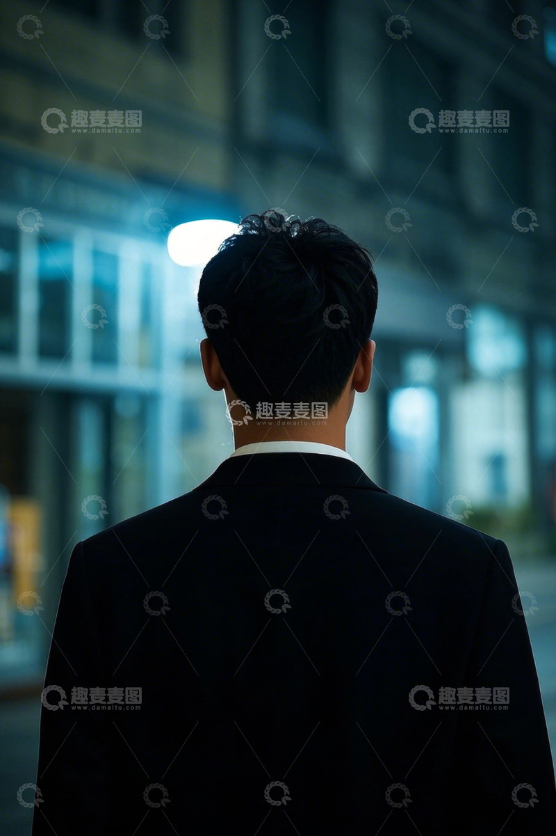 高清大图下载【趣麦麦图】夜晚街头穿西装男子背影