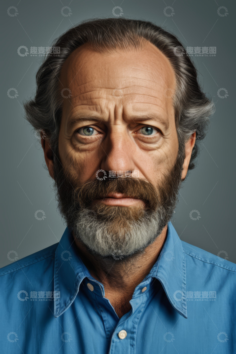 高清大图下载【趣麦麦图】中年男子蓝色衬衫肖像