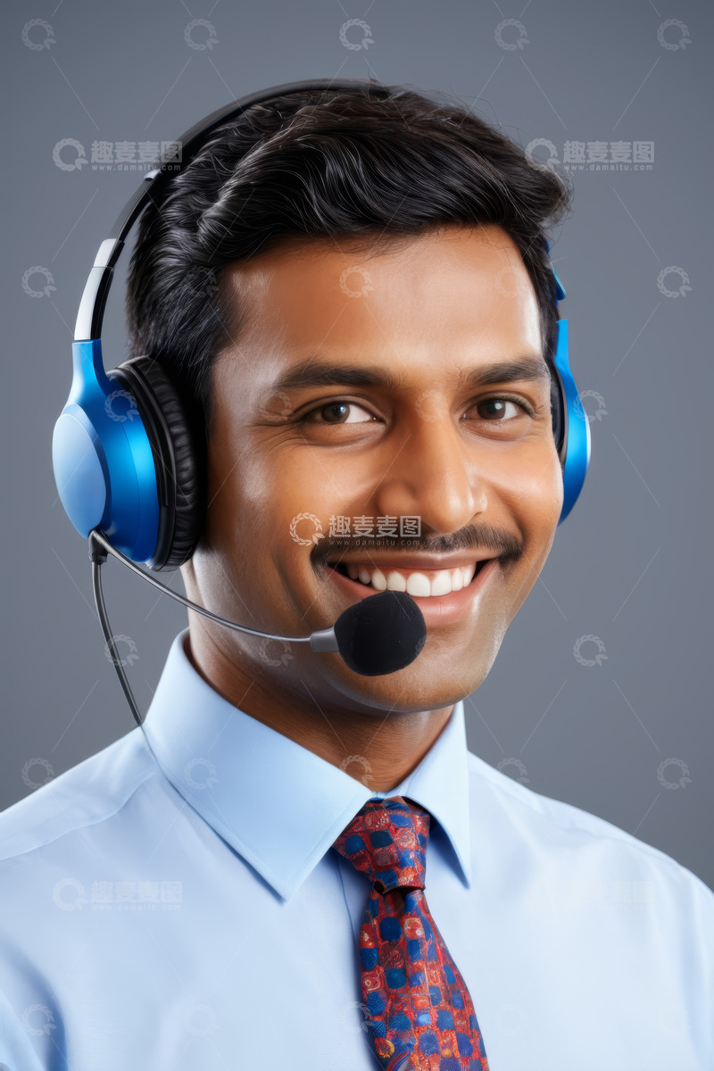 高清大图下载【趣麦麦图】戴耳麦微笑的客服人员