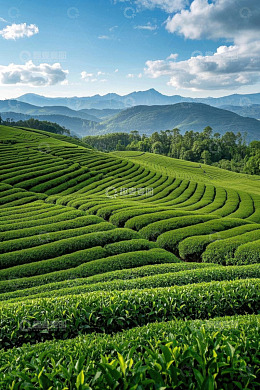 绿色茶园与远山自然景观