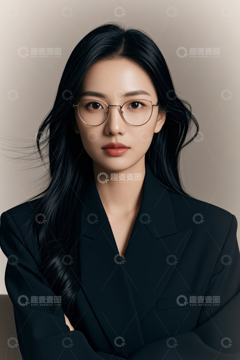 高清大图下载【趣麦麦图】戴眼镜的职业女性肖像