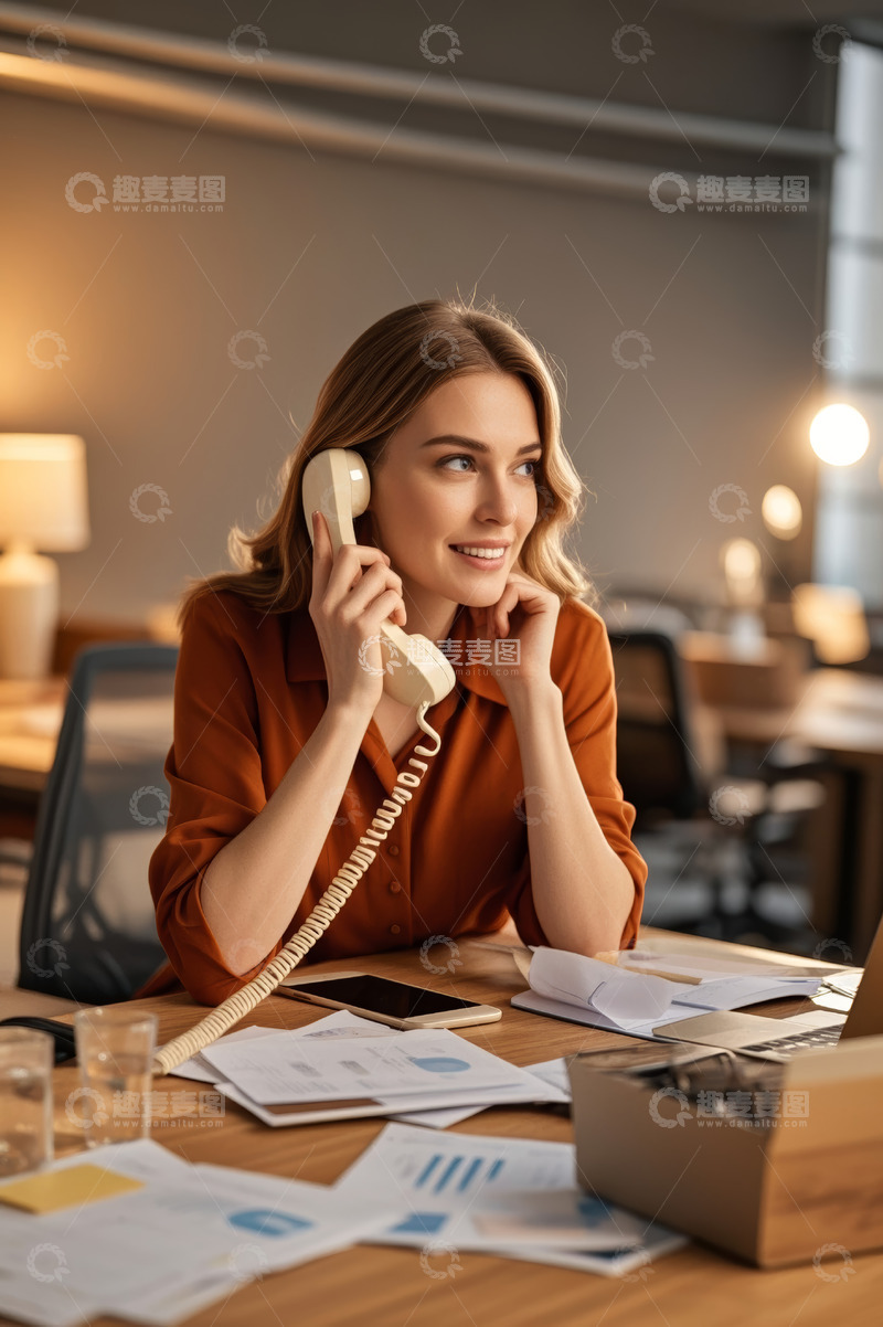 高清大图下载【趣麦麦图】女商人办公时打电话场景