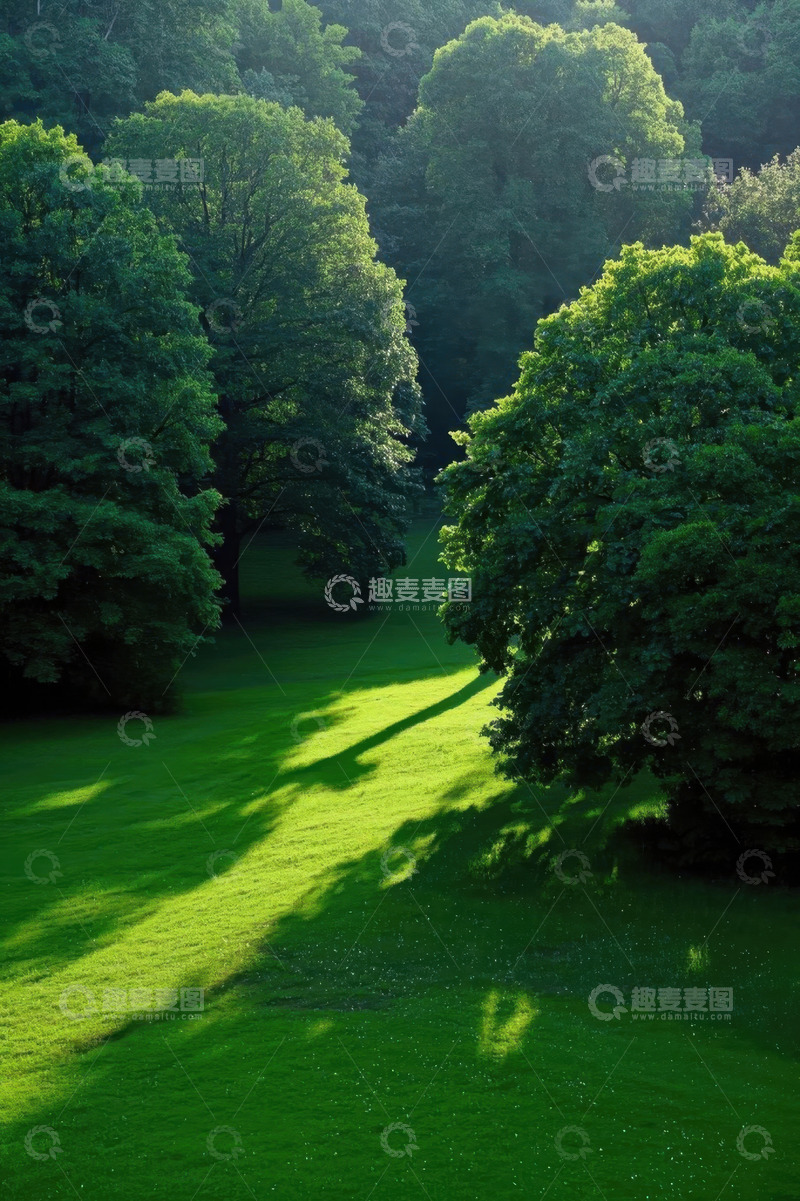 高清大图下载【趣麦麦图】阳光照射下的森林草地景观