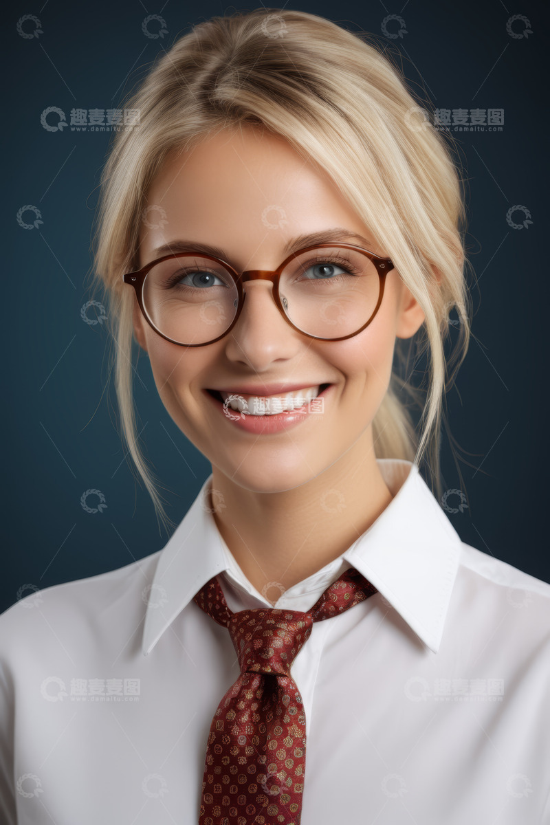 高清大图下载【趣麦麦图】戴眼镜微笑的商务女性肖像