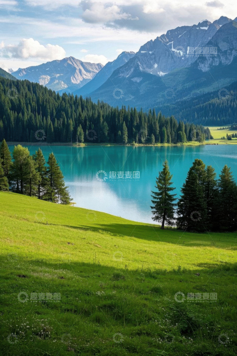 高清大图下载【趣麦麦图】山林间的碧绿湖泊风光