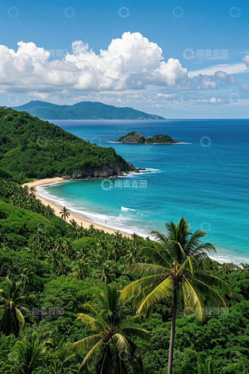高清大图下载【趣麦麦图】热带海滩与青山碧海景观