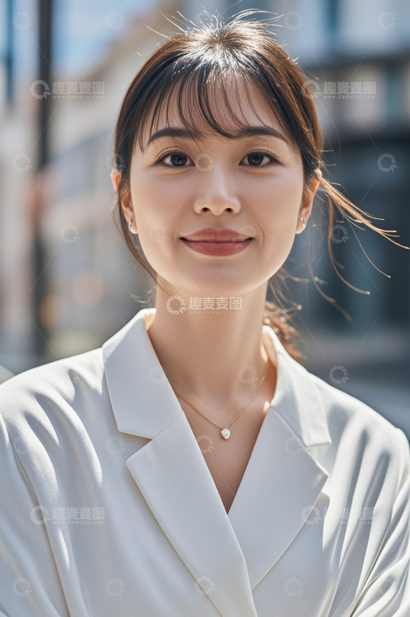 高清大图下载【趣麦麦图】户外微笑的职业女性肖像